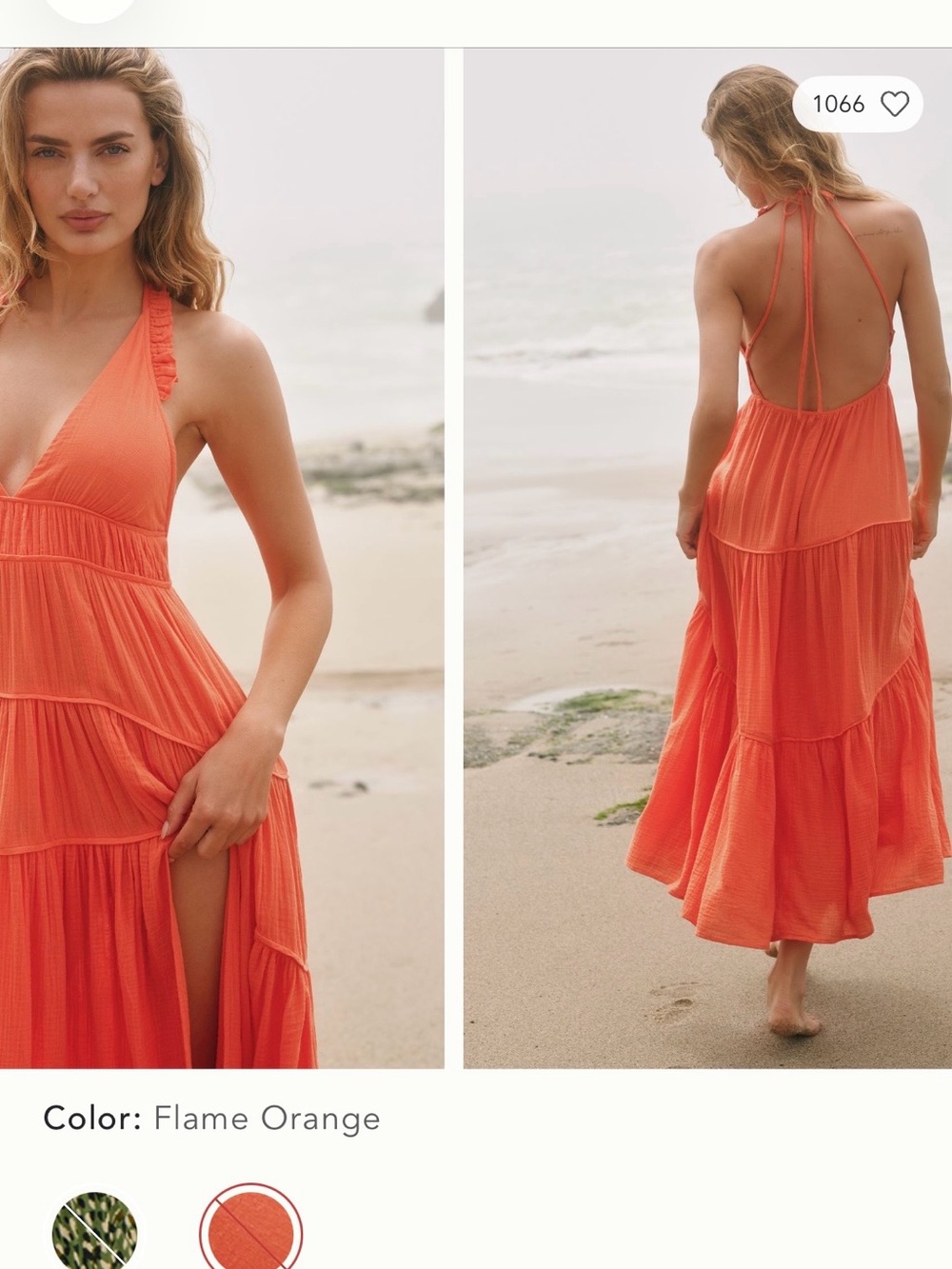 Anthropologie Celandine Orange Maxi Dress with Deep V and slit - Picture 2 of 7